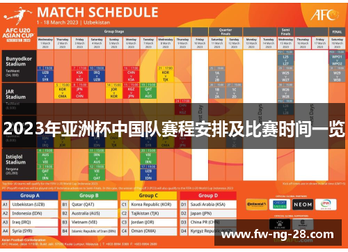 2023年亚洲杯中国队赛程安排及比赛时间一览